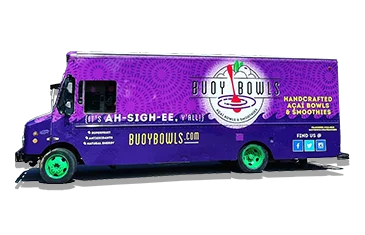 The purple Buoy Bowls food truck