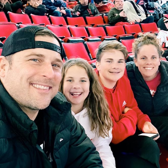 Derek Sharpe and family at a Carolina Hurricanes game
