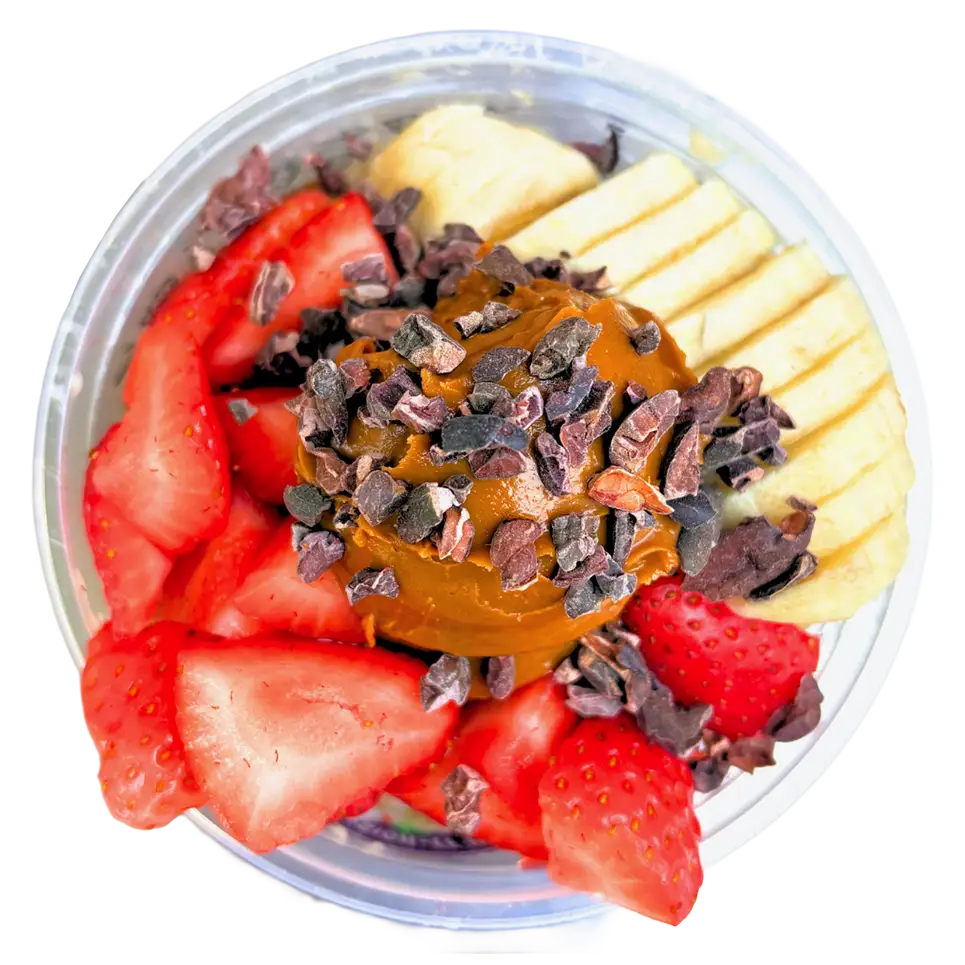 Oatmeal Bowl Number 2 - Oatmeal, Bananas, Strawberries, Biscoff Cookie Butter, Organic Cacao Nibs, & Organic Raw Honey