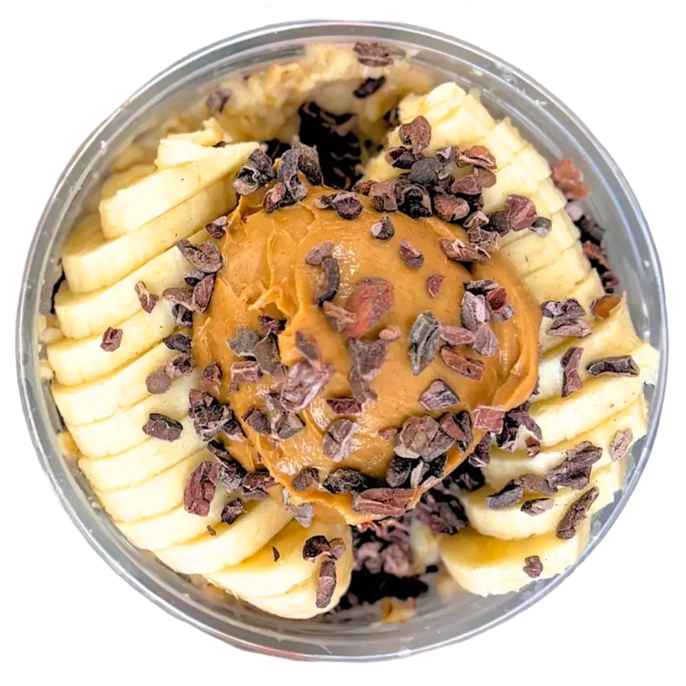 Oatmeal Bowl Number 3 - Oatmeal, Chocolate Protein, Peanut Butter, Bananas, & Organic Cacao Nibs